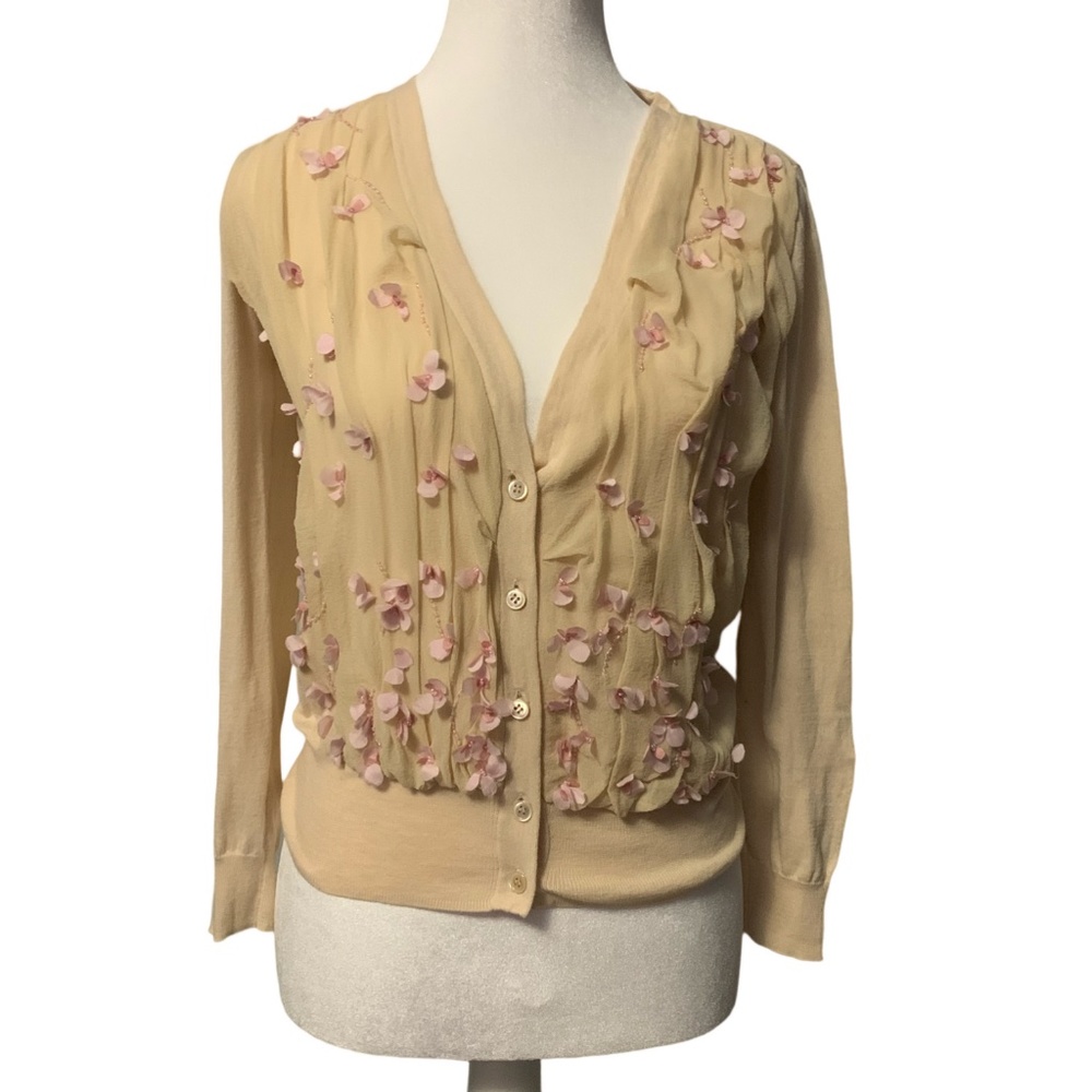 J Crew Silk Flower Embellished Cardigan, Size S